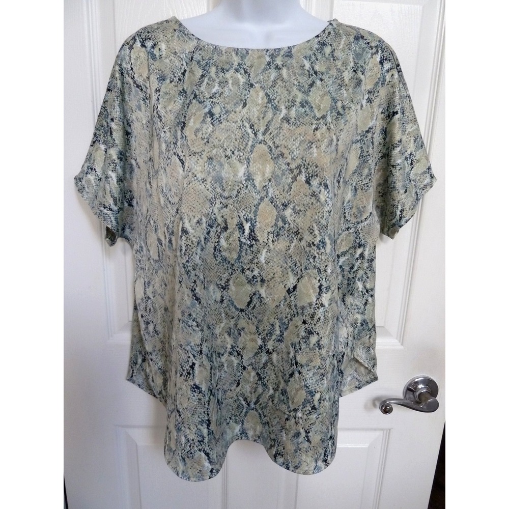 ANNE KLEIN Sz Large 12/14 Boxy Snakeskin Look Dolman Sleeve Career Office Blouse